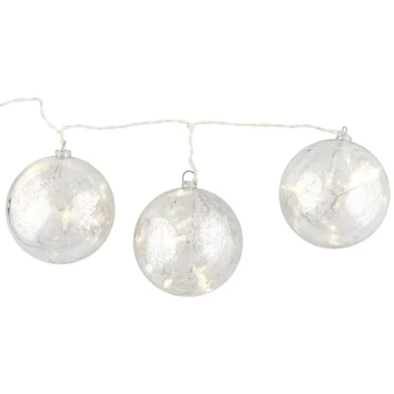 Set of 3 Lighted Silver Mercury Glass Finish Ball Christmas Ornaments - Clear Lights