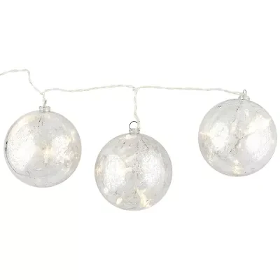 Set of 3 Lighted Silver Mercury Glass Finish Ball Christmas Ornaments - Clear Lights