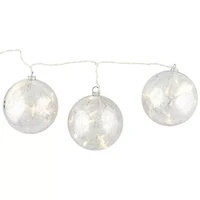 Set of 3 Lighted Silver Mercury Glass Finish Ball Christmas Ornaments - Clear Lights