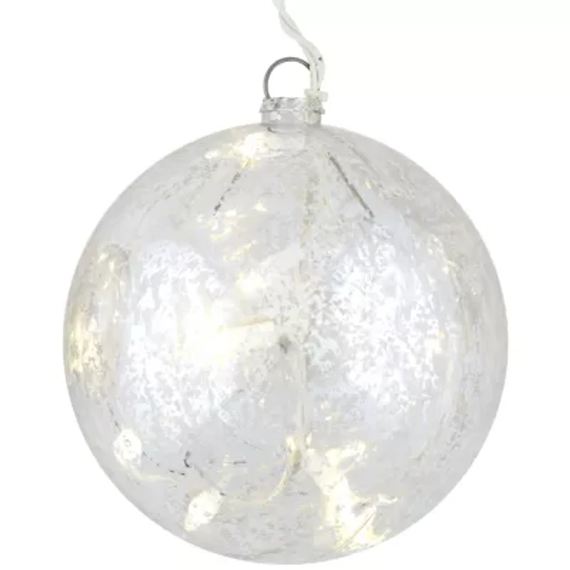Set of 3 Lighted Silver Mercury Glass Finish Ball Christmas Ornaments - Clear Lights