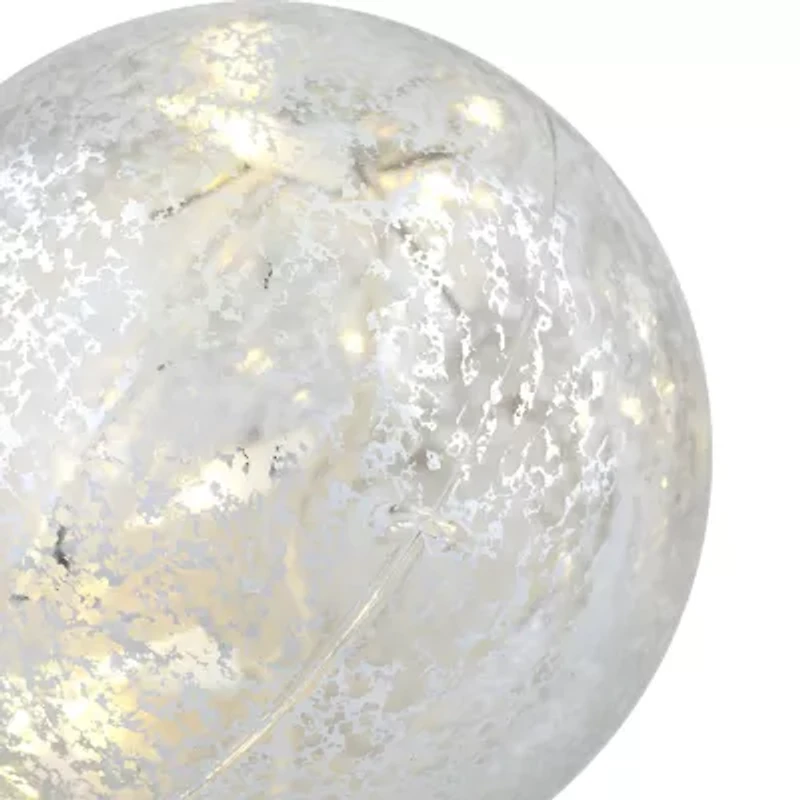 Set of 3 Lighted Silver Mercury Glass Finish Ball Christmas Ornaments - Clear Lights
