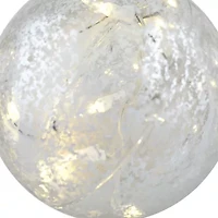 Set of 3 Lighted Silver Mercury Glass Finish Ball Christmas Ornaments - Clear Lights