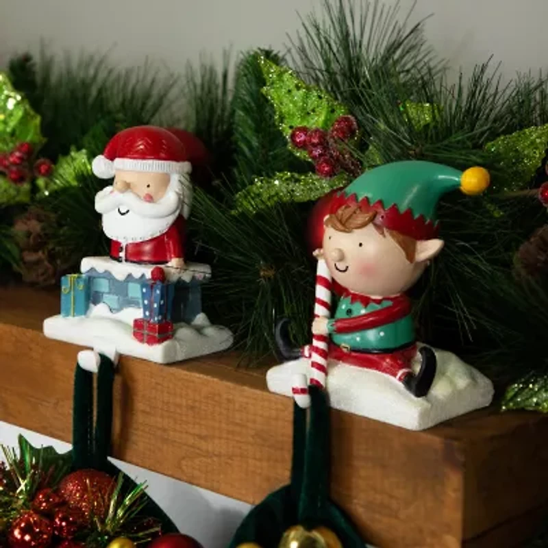 Northlight 5" Santa And Elf Christmas Stocking Holder