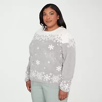 Alfred Dunner Plus Stockbridge Womens Crew Neck Long Sleeve Pullover Sweater