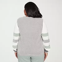 Alfred Dunner Plus Stockbridge Womens Crew Neck Long Sleeve Striped Pullover Sweater