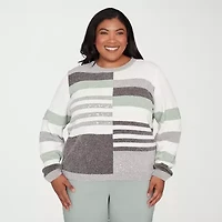Alfred Dunner Plus Stockbridge Womens Crew Neck Long Sleeve Striped Pullover Sweater