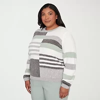 Alfred Dunner Plus Stockbridge Womens Crew Neck Long Sleeve Striped Pullover Sweater