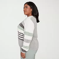 Alfred Dunner Plus Stockbridge Womens Crew Neck Long Sleeve Striped Pullover Sweater