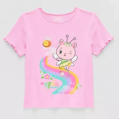 Little & Big Kid Girls Crew Neck Short Sleeve Regular Fit Gabby's Dollhouse Graphic T-Shirt