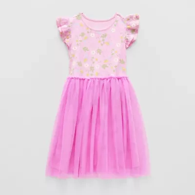 Little & Big Kid Girls Short Sleeve Flutter Gabby's Dollhouse Tutu Dress