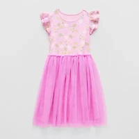 Little & Big Kid Girls Short Sleeve Flutter Gabby's Dollhouse Tutu Dress