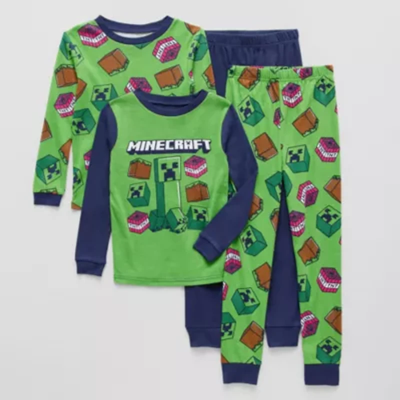 Big Kid Boys Minecraft Crew Neck Long Sleeve 4-pc. Pajama Sets