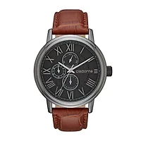 Claiborne® Mens Croc-Look Brown Leather Strap Watch