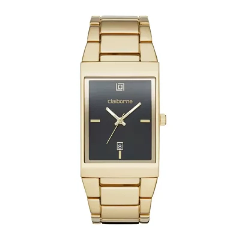 Claiborne® Mens Rectangular Gold-Tone Strap Watch