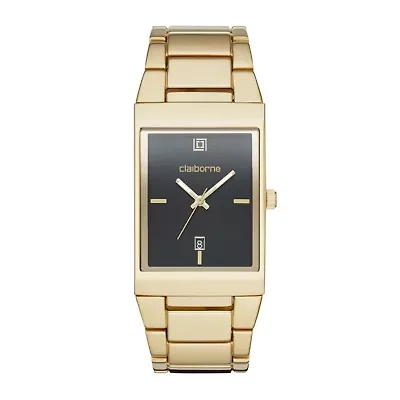 Claiborne® Mens Rectangular Gold-Tone Strap Watch