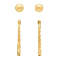 Womens 10K Gold 2 Pair Earring Set