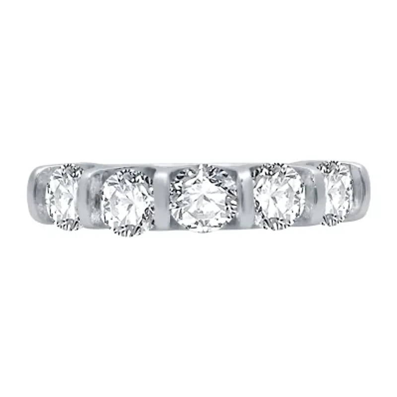 H-I / I1) Womens 1 1/2 CT. T.W. Lab Grown White Diamond 10K Gold 5-Stone Anniversary Band