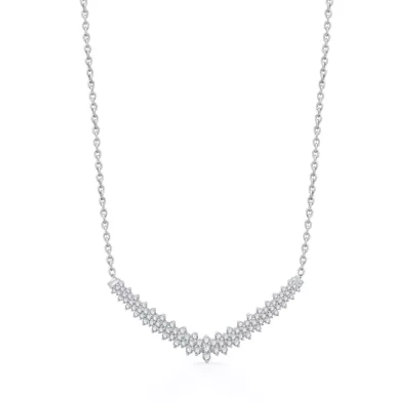 Womens White Diamond 10K White Gold 16 Inch Chevron Necklace