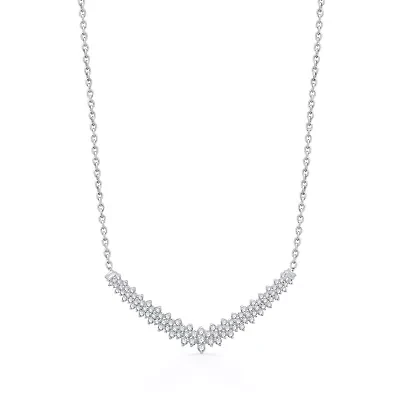 Womens White Diamond 10K White Gold 16 Inch Chevron Necklace