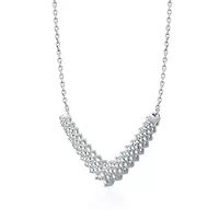 Womens White Diamond 10K White Gold 16 Inch Chevron Necklace