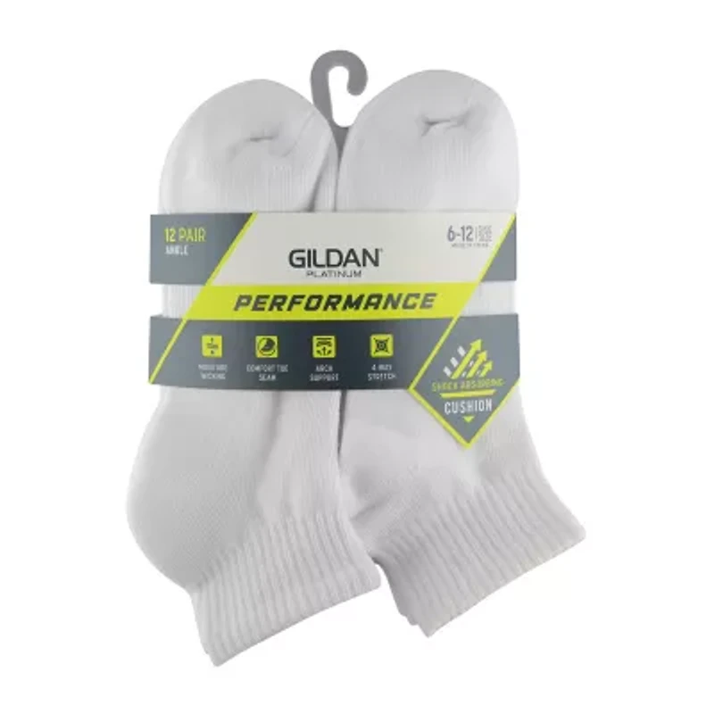 Gildan Mens Multi-Pack 12 Pair Quarter Ankle Socks