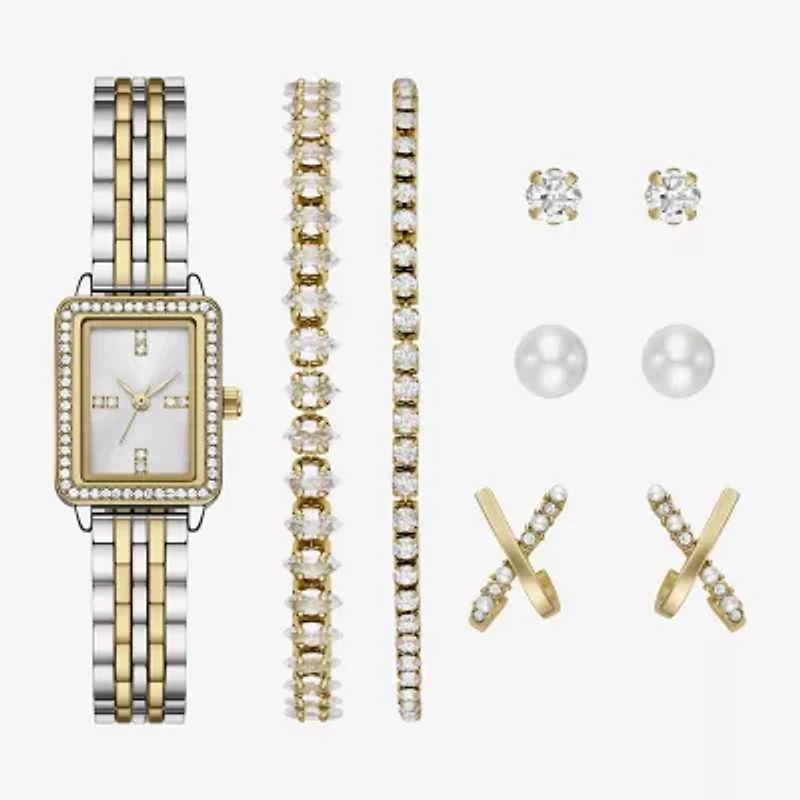 Womens Crystal Accent Two Tone 9-pc. Watch Boxed Set Fmdjset358