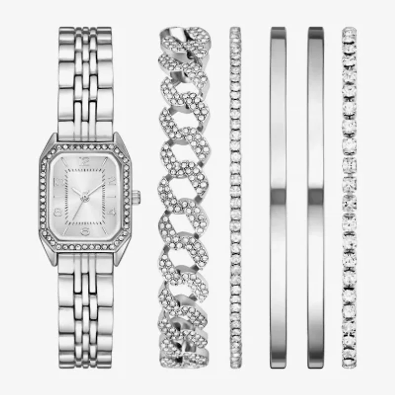 Womens Crystal Accent Silver Tone 6-pc. Watch Boxed Set Fmdjset360