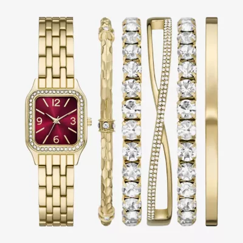 Womens Crystal Accent Gold Tone 6-pc. Watch Boxed Set Fmdjset361