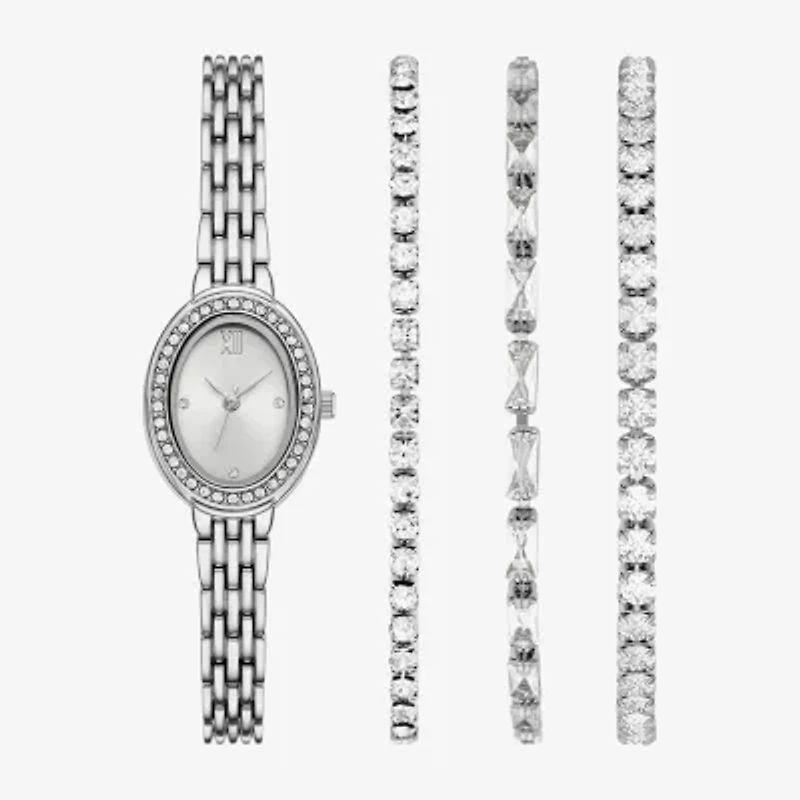 Womens Crystal Accent Silver Tone 4-pc. Watch Boxed Set Fmdjset364