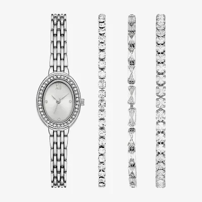 Womens Crystal Accent Silver Tone 4-pc. Watch Boxed Set Fmdjset364