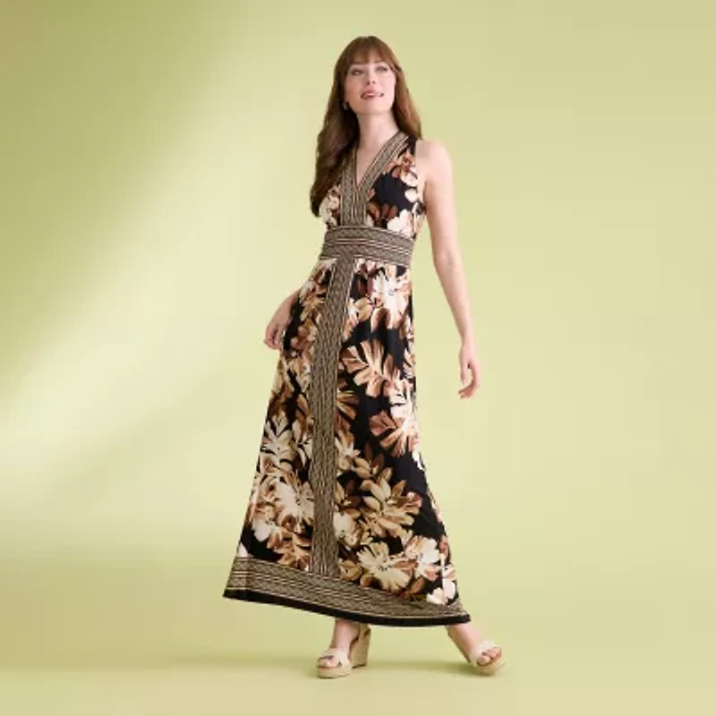 London Style Womens Sleeveless Leaf Maxi Dress