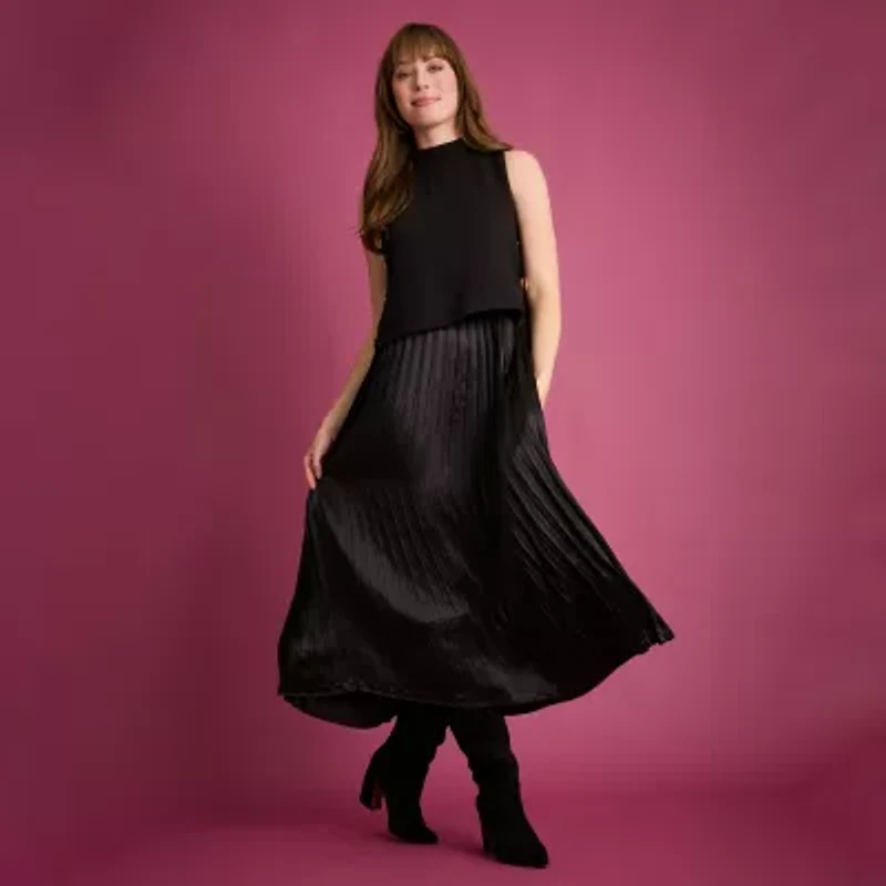 Clover And Sloane Womens Plus Sleeveless Midi Striped Shift Dress