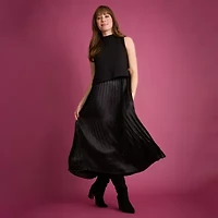 Clover And Sloane Womens Plus Sleeveless Midi Striped Shift Dress