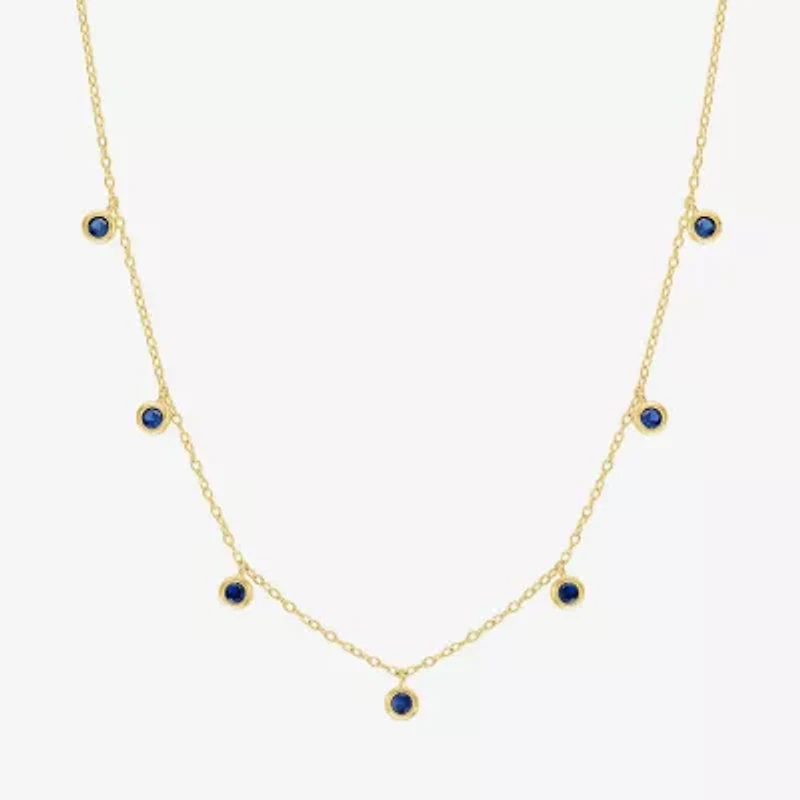 Lab Created Gemstone 14K Gold Over Silver 18 Inch Station Necklace