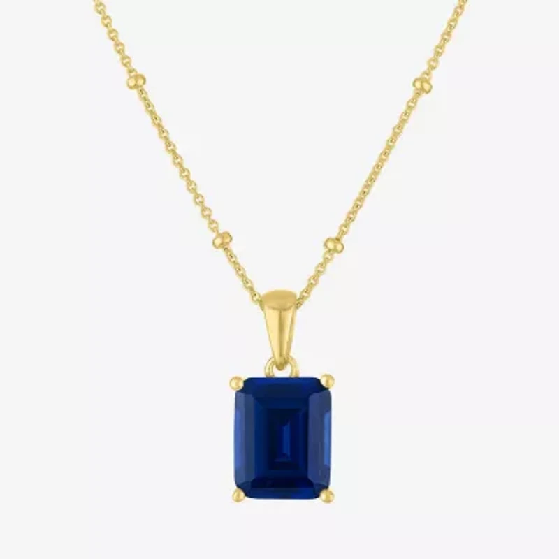 Womens Lab Created Blue Sapphire 14K Gold Over Silver 16 Inch Pendant Necklace