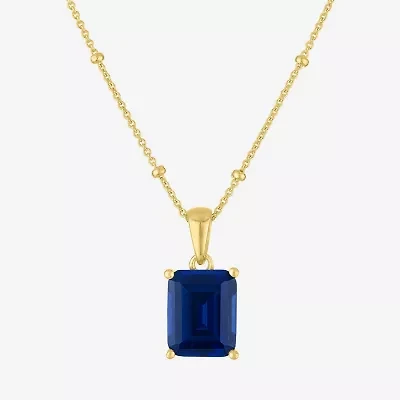 Womens Lab Created Blue Sapphire 14K Gold Over Silver 16 Inch Pendant Necklace