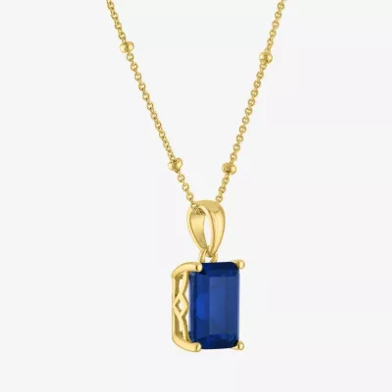 Womens Lab Created Blue Sapphire 14K Gold Over Silver 16 Inch Pendant Necklace