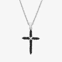 Womens 1/2 CT. T.W. Natural Black Diamond Sterling Silver Cross 18 Inch Pendant Necklace