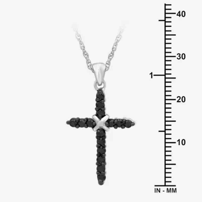 Womens 1/2 CT. T.W. Natural Black Diamond Sterling Silver Cross 18 Inch Pendant Necklace