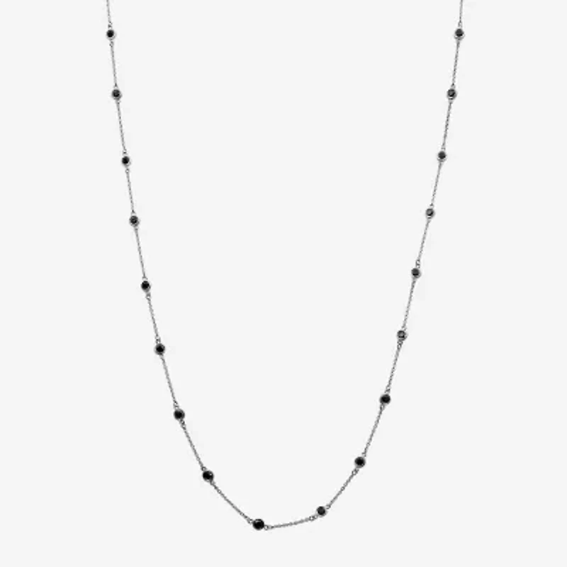 Womens 1 CT. T.W. Natural Black Diamond Sterling Silver Round 18 Inch Pendant Necklace