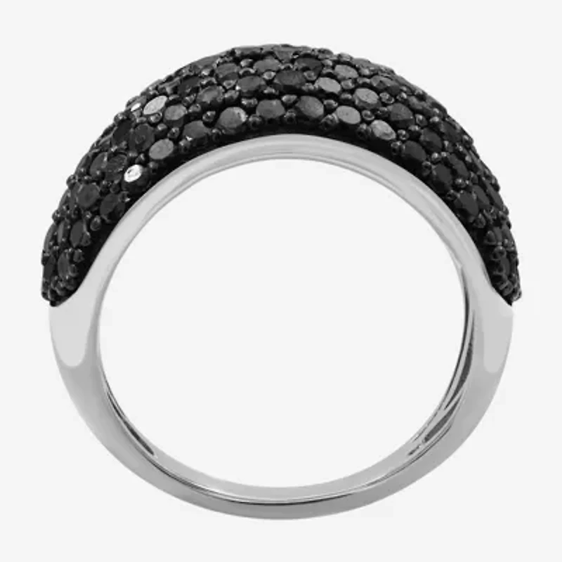 Womens 2 CT. T.W. Natural Black Diamond Sterling Silver Round Cocktail Ring