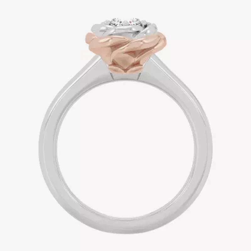Enchanted Disney Fine Jewelry I, I2 Womens 1/4 CT. T.W. Lab Grown White Diamond 14K Rose Gold Over Silver Flower Belle Solitaire Cocktail Ring