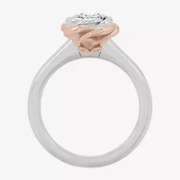 Enchanted Disney Fine Jewelry I, I2 Womens 1/4 CT. T.W. Lab Grown White Diamond 14K Rose Gold Over Silver Flower Belle Solitaire Cocktail Ring