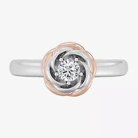 Enchanted Disney Fine Jewelry I, I2 Womens 1/4 CT. T.W. Lab Grown White Diamond 14K Rose Gold Over Silver Flower Belle Solitaire Cocktail Ring