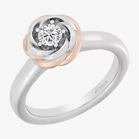 Enchanted Disney Fine Jewelry I, I2 Womens 1/4 CT. T.W. Lab Grown White Diamond 14K Rose Gold Over Silver Flower Belle Solitaire Cocktail Ring