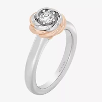 Enchanted Disney Fine Jewelry I, I2 Womens 1/4 CT. T.W. Lab Grown White Diamond 14K Rose Gold Over Silver Flower Belle Solitaire Cocktail Ring