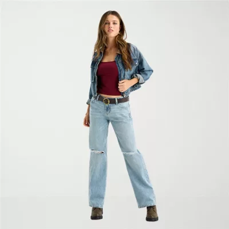 Arizona Womens Juniors Short Low Rise Straight Leg Jean