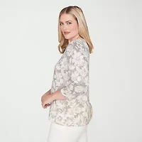 Alfred Dunner Vienna Womens Split Crew Neck 3/4 Sleeve T-Shirt