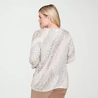 Alfred Dunner Vienna Womens Crew Neck 3/4 Sleeve T-Shirt