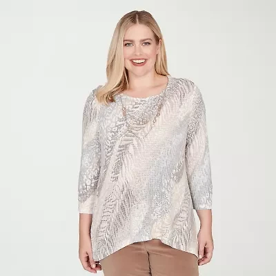 Alfred Dunner Vienna Womens Crew Neck 3/4 Sleeve T-Shirt